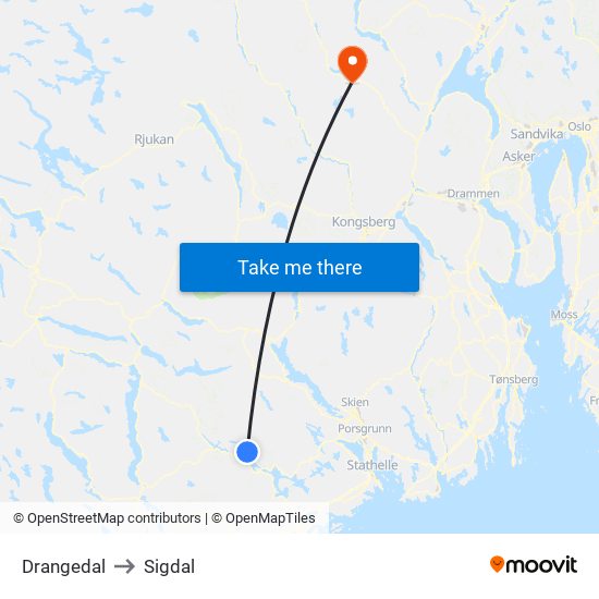 Drangedal to Sigdal map