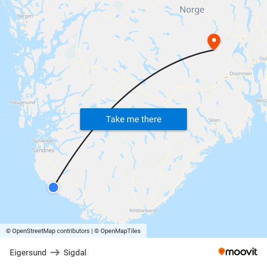 Eigersund to Sigdal map