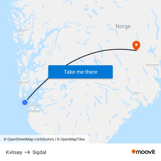 Kvitsøy to Sigdal map