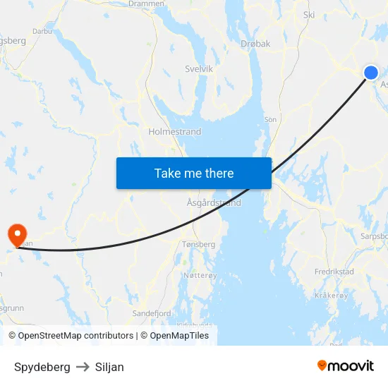 Spydeberg to Siljan map