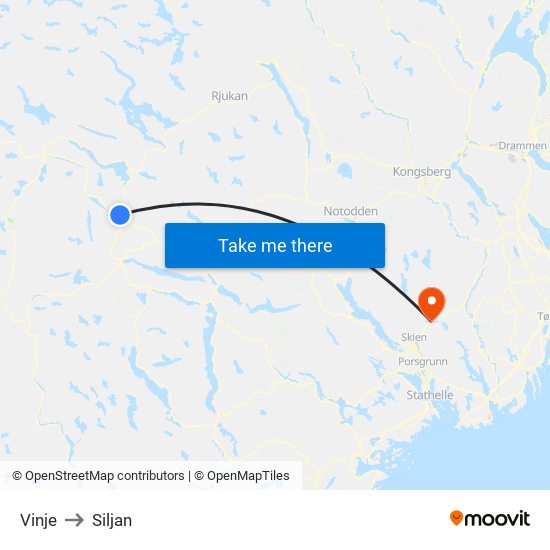 Vinje to Siljan map