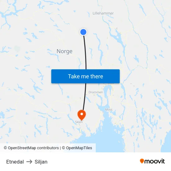 Etnedal to Siljan map