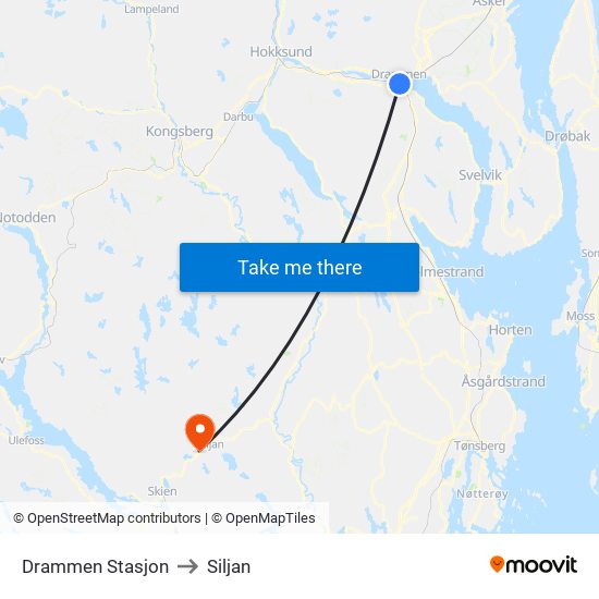 Drammen Stasjon to Siljan map