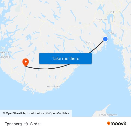 Tønsberg to Sirdal map