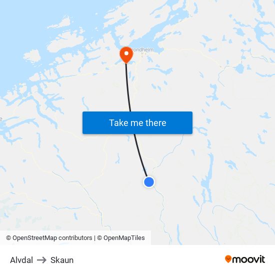 Alvdal to Skaun map