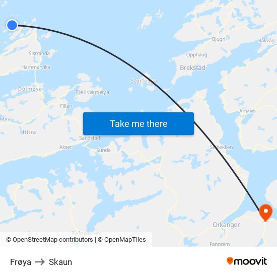 Frøya to Skaun map