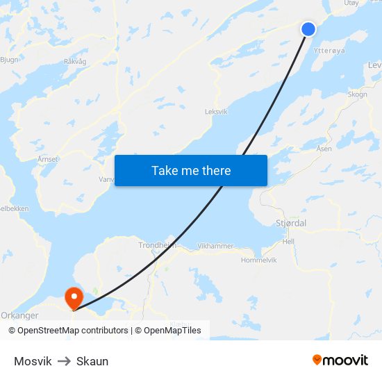 Mosvik to Skaun map