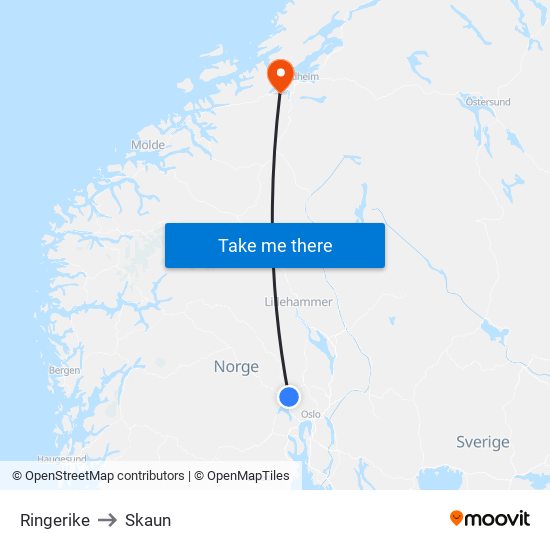 Ringerike to Skaun map