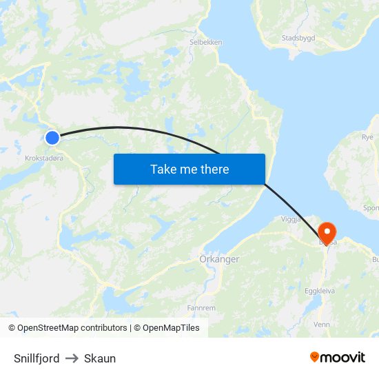 Snillfjord to Skaun map