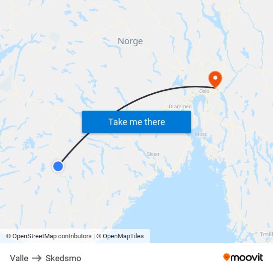 Valle to Skedsmo map