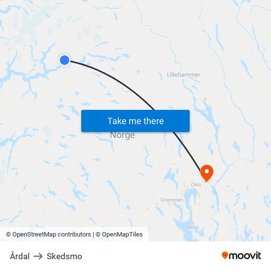 Årdal to Skedsmo map