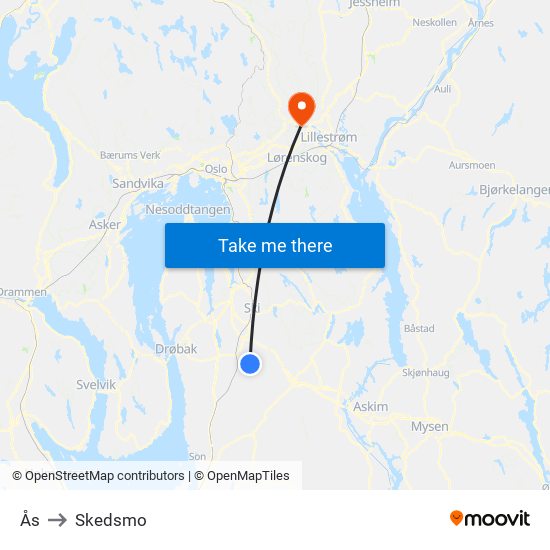 Ås to Skedsmo map