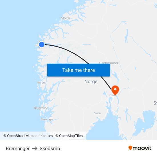 Bremanger to Skedsmo map