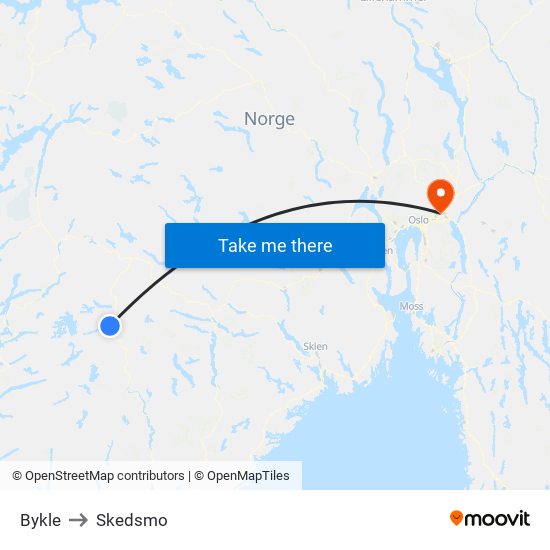 Bykle to Skedsmo map