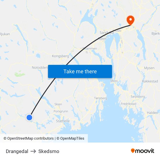 Drangedal to Skedsmo map