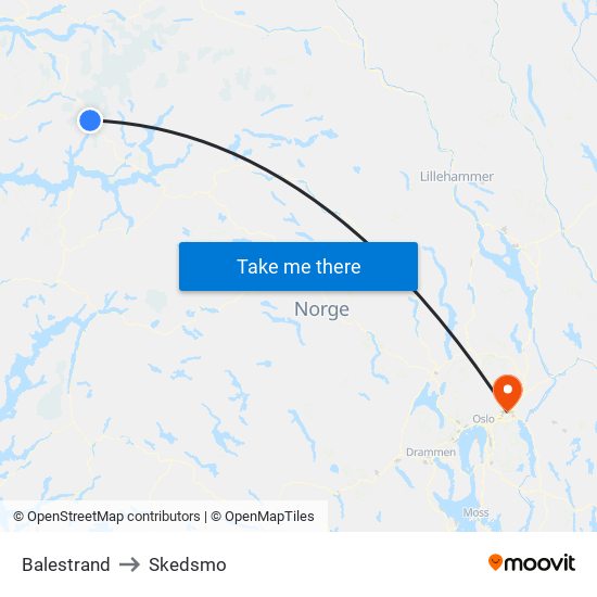 Balestrand to Skedsmo map