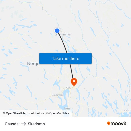 Gausdal to Skedsmo map