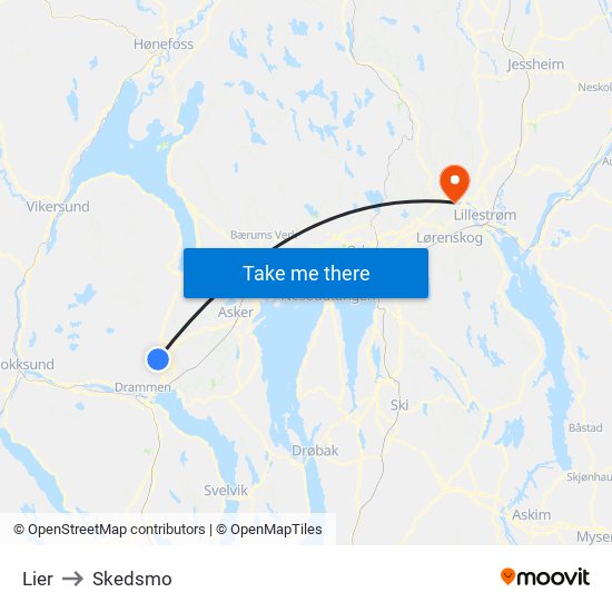 Lier to Skedsmo map