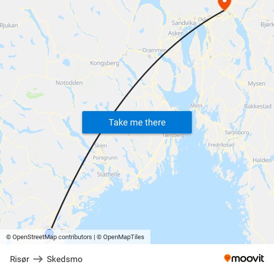 Risør to Skedsmo map