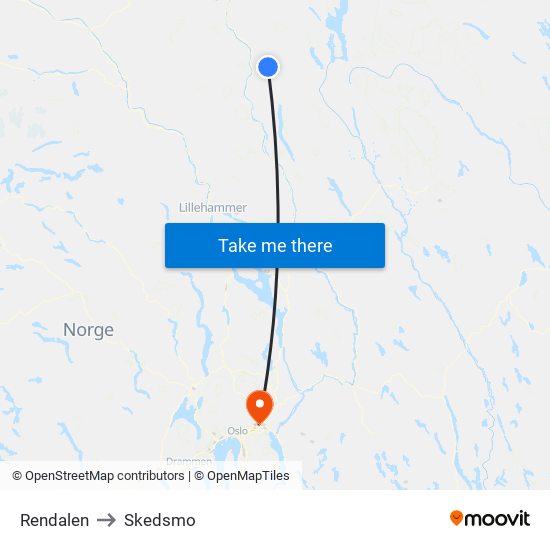 Rendalen to Skedsmo map