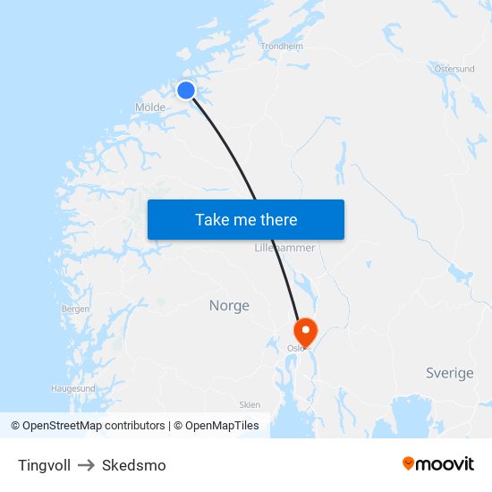 Tingvoll to Skedsmo map
