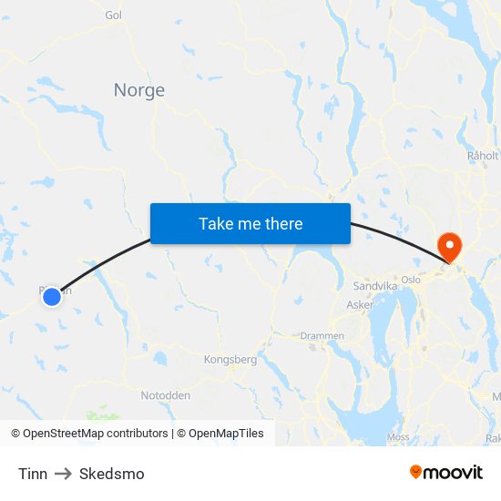 Tinn to Skedsmo map