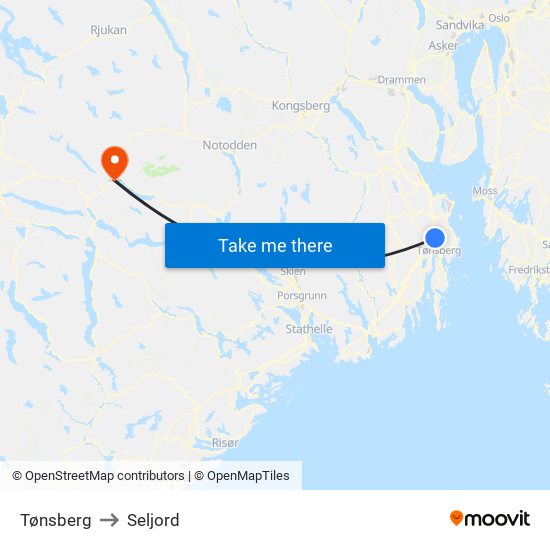 Tønsberg to Seljord map