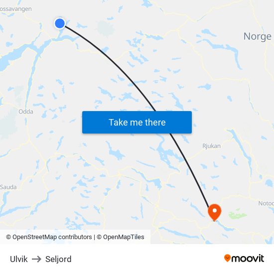 Ulvik to Seljord map