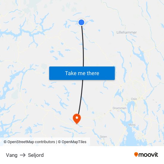 Vang to Seljord map