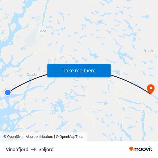 Vindafjord to Seljord map