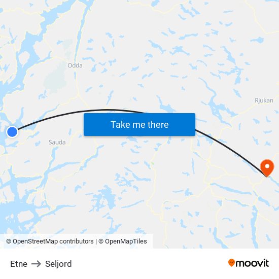 Etne to Seljord map