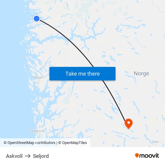 Askvoll to Seljord map