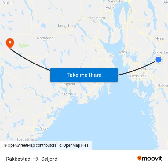 Rakkestad to Seljord map