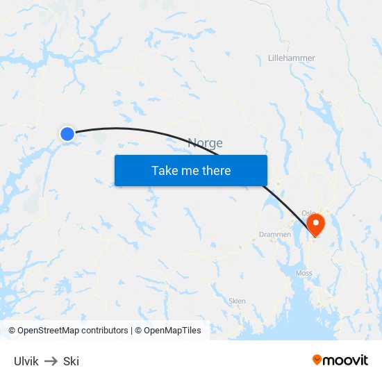 Ulvik to Ski map
