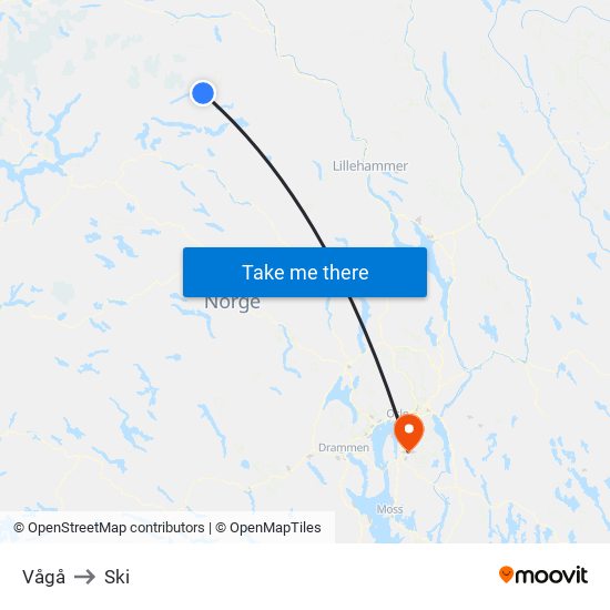 Vågå to Ski map