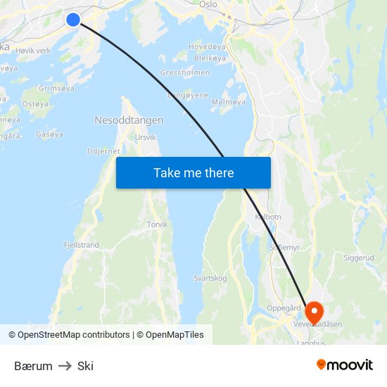 Bærum to Ski map