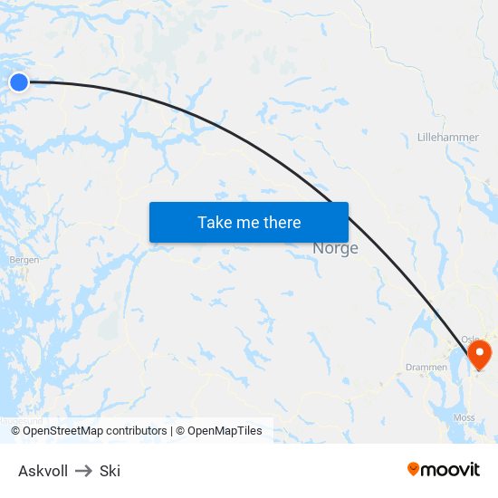 Askvoll to Ski map