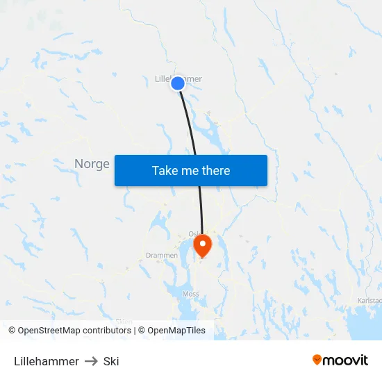 Lillehammer to Ski map