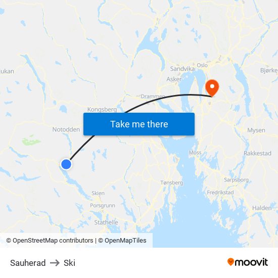 Sauherad to Ski map