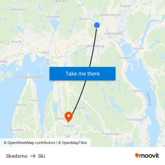 Skedsmo to Ski map