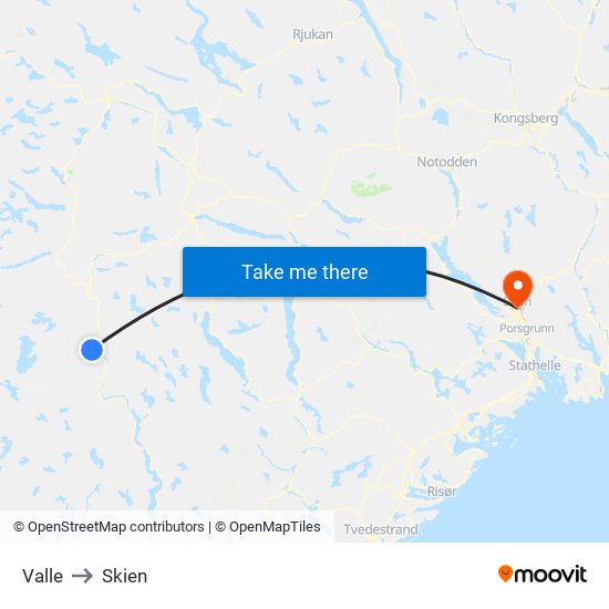 Valle to Skien map