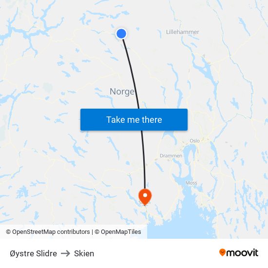 Øystre Slidre to Skien map