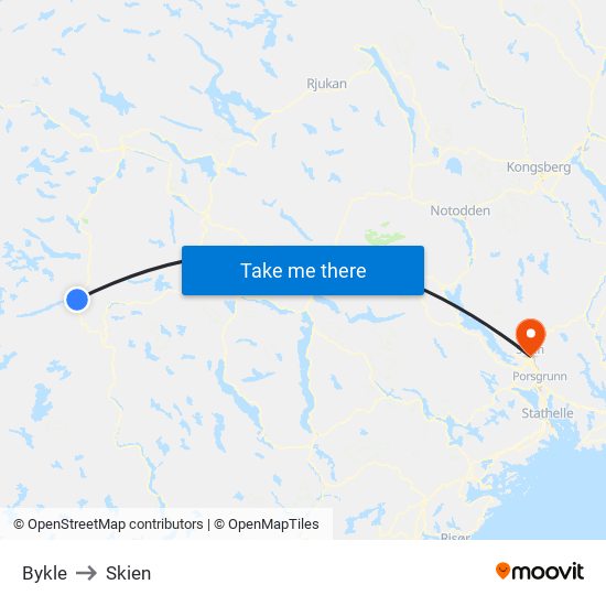 Bykle to Skien map