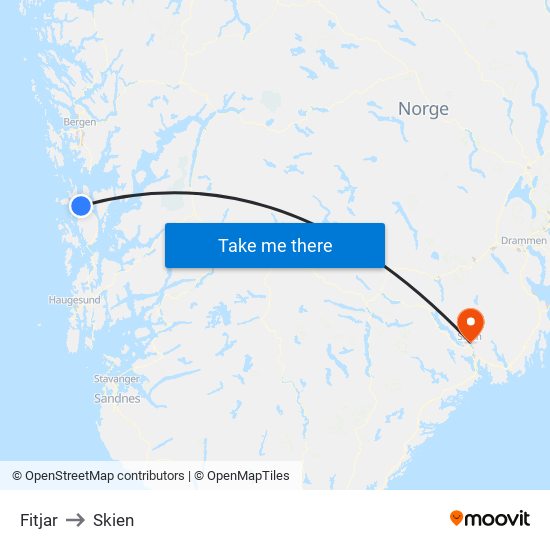 Fitjar to Skien map