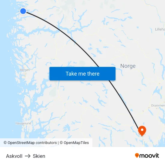 Askvoll to Skien map