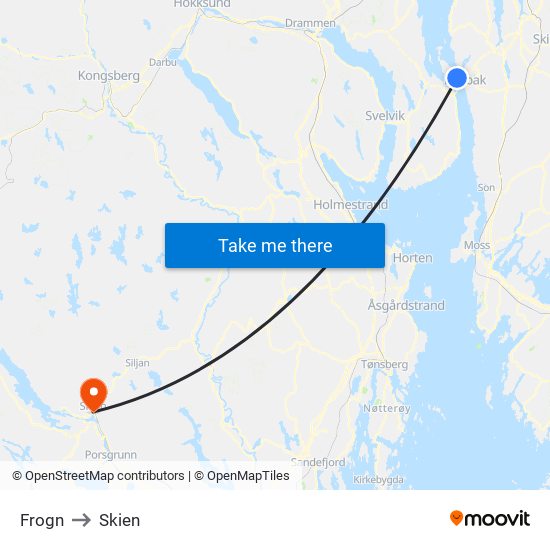 Frogn to Skien map