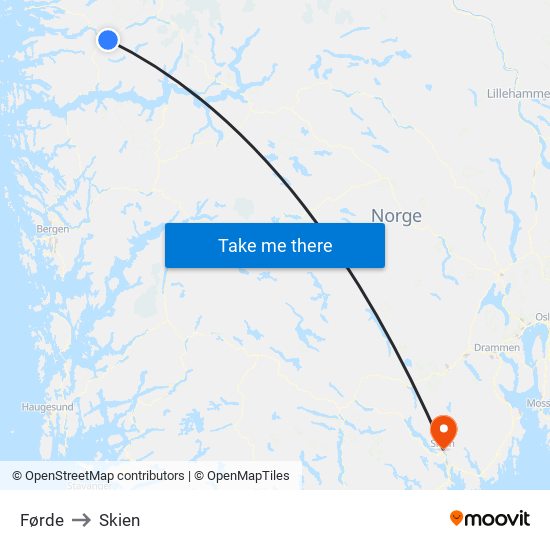 Førde to Skien map