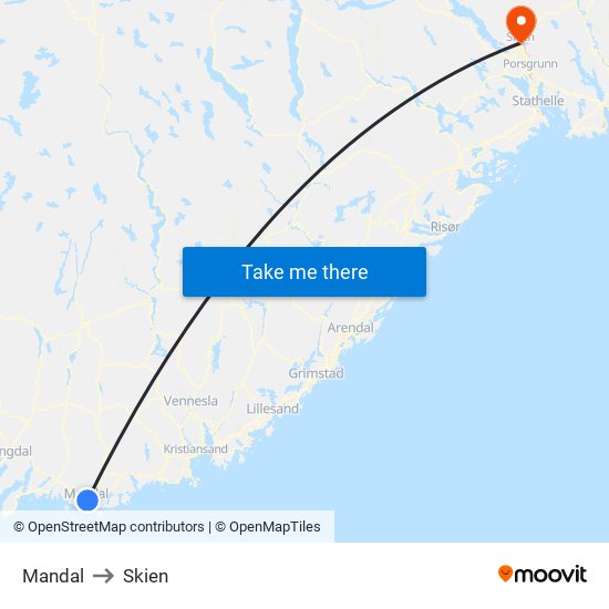 Mandal to Skien map