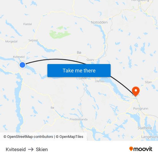 Kviteseid to Skien map