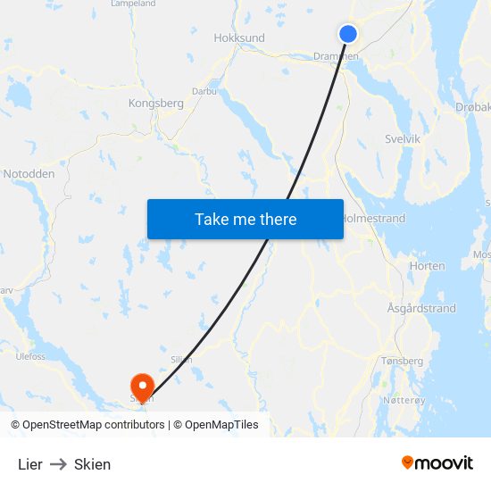 Lier to Skien map